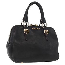 Bolsa de Mão Miu Miu em Couro Preto e Dourado Auth bs34362 Preto Dourado