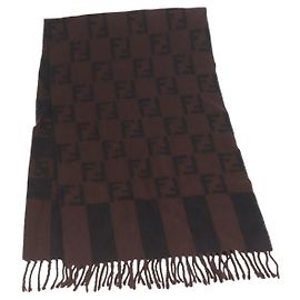FENDI Sciarpa in Tela Zucca Marrone Auth 174665A Marrone
