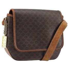 Céline CELINE Macadam Canvas Shoulder Bag PVC Leather Brown Gold Auth INZ030 Brown Golden