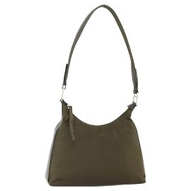 PRADA Shoulder Bag Nylon Khaki Silver Auth 174401 Silvery Khaki