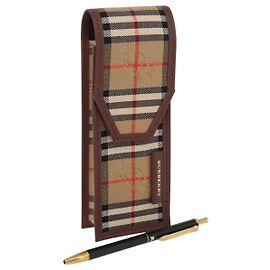 BURBERRY Nova Check Pen Case Ballpoint Pen Set Canvas Beige Auth 174689A Beige