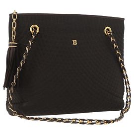 BALLY Bolsa Tote de Corrente Nylon Marrom Dourado Auth 172818 Marrom Dourado