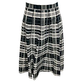 Christian Dior Black / White Plaid Cotton Midi Skirt Black