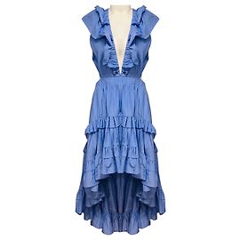 Magali Pascal Iris Blue Pascal Ruffled High Low Maxi Dress Blue