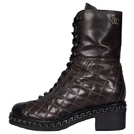 Braune gesteppte Leder Schnürstiefel von Chanel - Größe 8/38 Gebraucht Andere