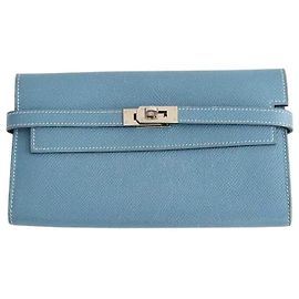 Cartera Hermès Kelly en cuero azul Atoll Azul