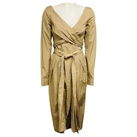 Beige Dolada Baumwoll-Wickel-Midikleid von Dries Van Noten Kamel