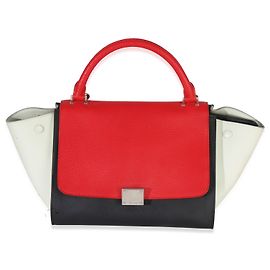Céline Bolso Trapeze Pequeño de Piel de Ternera Granulada Rojo Negro Blanco Celine Roja Multicolor