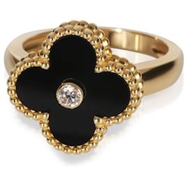 Anello Vintage Alhambra in Oro Giallo, Onice e Diamanti di Van Cleef & Arpels Altro