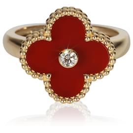 Van Cleef & Arpels Yellow Gold Carnelian and Diamond Vintage Alhambra Ring Other