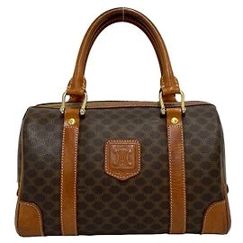Céline Bolsa Boston Mini de couro com padrão Blazon Macadam vintage da Celine Marrom