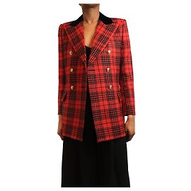 Saint Laurent Red double breasted tartan blazer - size S Red