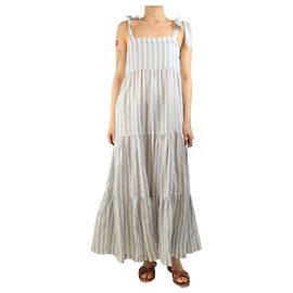 Heidi Klein Robe maxi en jacquard bleu et blanc à volants - taille M Blanc