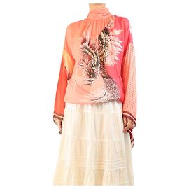 Roberto Cavalli Camicia con stampa patchwork di uccello rosa - taglia UK 12 Rosa