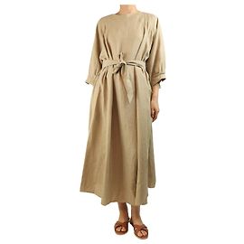 Loro Piana Robe midi en lin ceinturée couleur avoine - taille UK 12 Autre