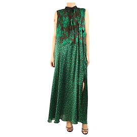 Sacai Robe maxi plissée florale verte et noire - taille UK 12 Vert