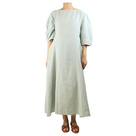 Jil Sander Robe en lin à manches arrondies aqua - taille UK 14 Bleu