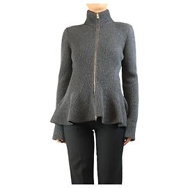 Alaïa Dunkelgrauer gerippter Reißverschluss-Cardigan - Größe UK 12 Grau