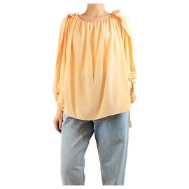 Chloé Pfirsichfarbene Seidenchiffon-Bluse - Größe UK 6 Orange