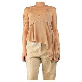 Victoria Beckham Brown silk asymmetrical top - size UK 12 Other