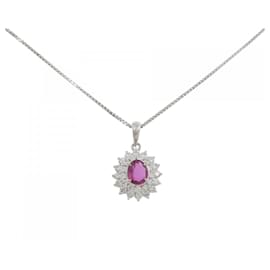 Autre Marque Pt900 Pt850 Ruby Diamond Necklace Red