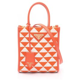 Prada TRIANGOLO JACQUARD Mini 2-Way Handbag White Orange