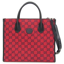 Gucci GG Canvas Interlocking G Small Tote Bag Black Red