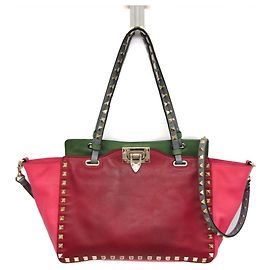 Bolsa de ombro/tote de couro Valentino Garavani Rock Studs Rosa Vermelho Verde