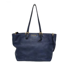 Miu Miu Women's Leather Shoulder Tote Bag Navy blue