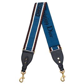 Dior Blue Embroidered Canvas Bag Strap Blue