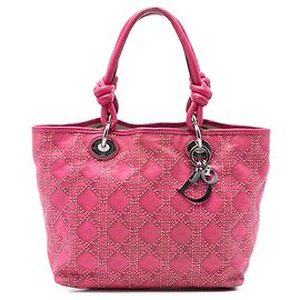 Dior Pink Canvas Cannage Print Cherie Shopper Tote Pink