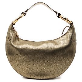 Gucci Gold Medium Metallic Leather Bamboo Ring Hobo Golden