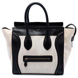Céline Celine Mini Tote de Viagem Bicolor em Lona e Couro Marrom Marrom Bege