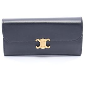 Céline Celine große Leder-Bi-Fold-Geldbörse Schwarz