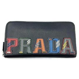 Carteira Longa Charac Saffiano Prada Preto Azul