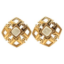 Orecchini quadrati vintage Chanel Coco Mark D'oro