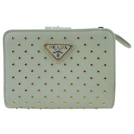 Cartera bi-fold Prada 1ML018 de cuero blanco y dorado Blanco Dorado