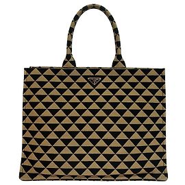 Prada 1BA356 Small Tote Handbag Black Beige
