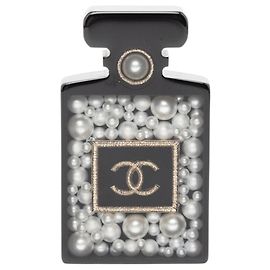 Chanel Coco Mark Perfume Bottle Motif Brooch Black White Golden