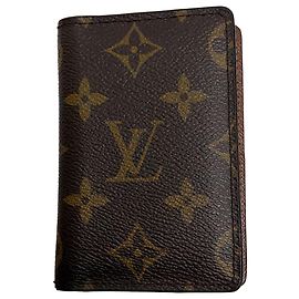 Louis Vuitton Monogram Pocket Organizer NM Geldbörse aus braunem Canvas Braun Rot