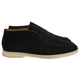 Loro Piana Open Walk Ankle Boots in Black Calf Suede Black