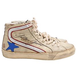 Tênis de cano alto Golden Goose Slide em couro creme Branco Cru