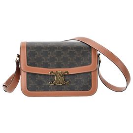 Céline Bolsa Celine Classique Triomphe em lona marrom e couro de bezerro Marrom Vermelho