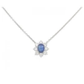 Autre Marque Pt850 Sapphire Diamond Necklace Blue