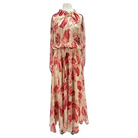 Fendi Abito in seta rosso con fiori e sottoveste Rosso
