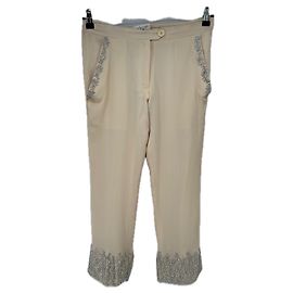 Autre Marque Creme Seidenhose Beige