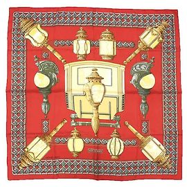 Sciarpa in seta rossa Hermès "Feux de Route" Rosso