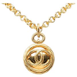 Collier pendentif en miroir avec chaîne en or plaqué vintage Coco Mark de Chanel Doré