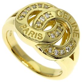 Céline Celine Logo Diamond Ring in 18K Yellow Gold Golden