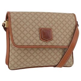 Céline Celine Vintage Macadam Canvas and Leather Beige